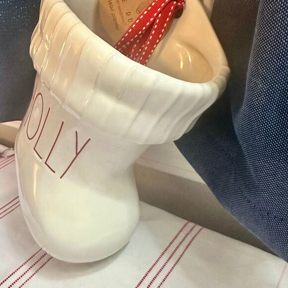 NEW Rae Dunn HOLLY Christmas Ceramic Wall Hanging Stocking Holiday Decor - Picture 4 of 7